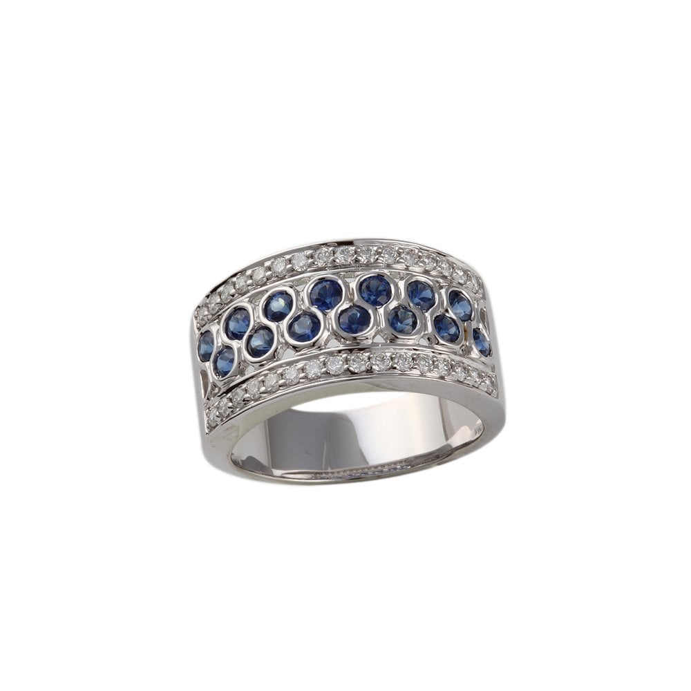 White Gold 0.51ct Round Diamond and 0.99ct Round Blue Sapphire Three Stone Ring