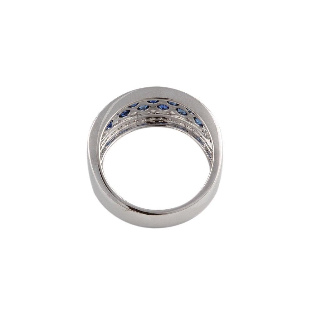 White Gold 0.51ct Round Diamond and 0.99ct Round Blue Sapphire Three Stone Ring