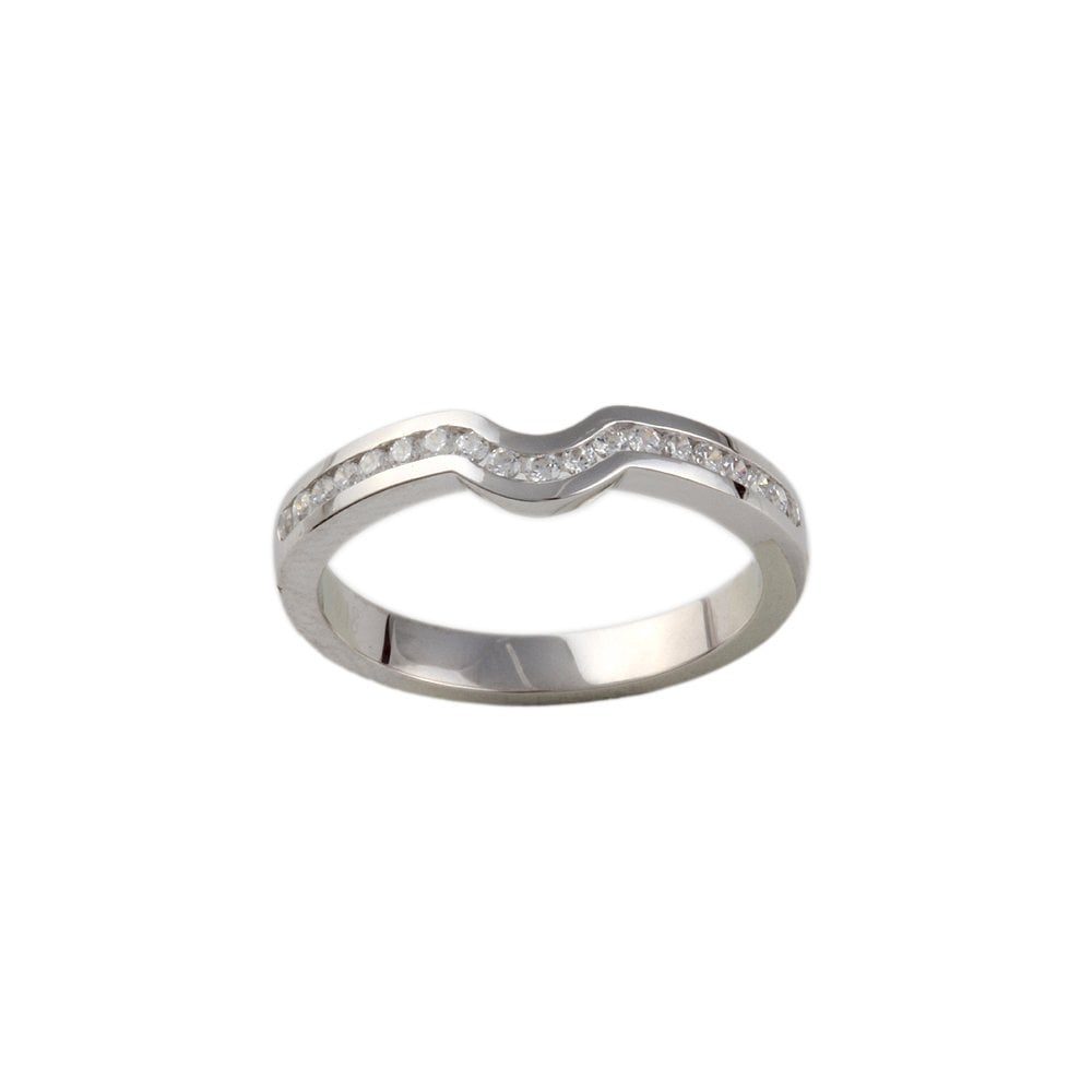 White Gold 0.18ct Round Diamond Studded Shaped Band