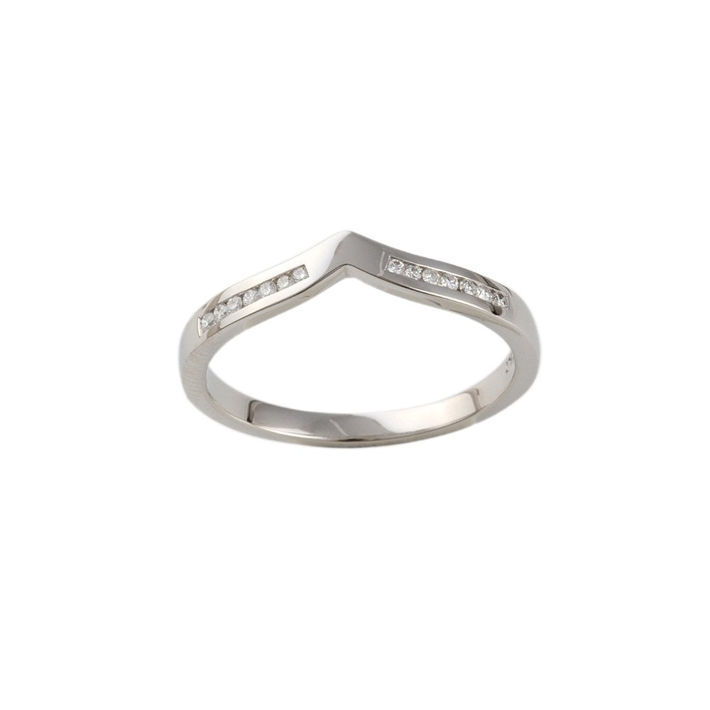 White Gold 0.10ct Round Diamond Studded Shaped Band