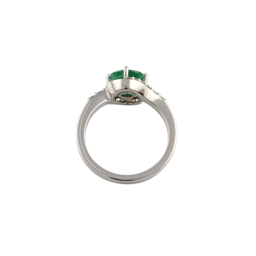 White Gold 0.24ct Round Diamonds and 1.46ct Round Emerald Ring with Studded Shank