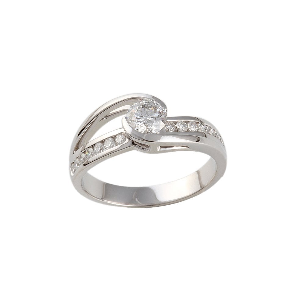 White Gold 0.70ct Round Diamond Solitaire Ring with Studded Shank