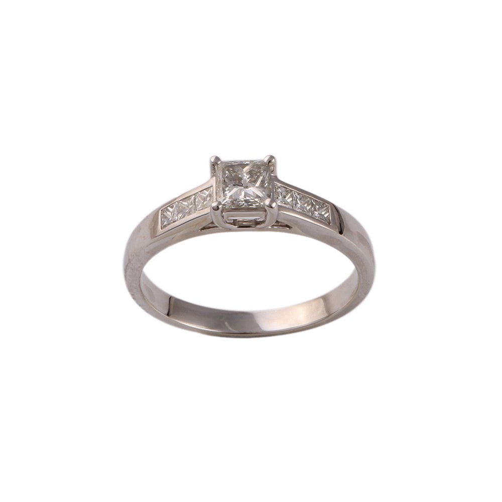 White Gold 0.75ct Princess Cut Diamond Solitaire Ring with Studded Shank