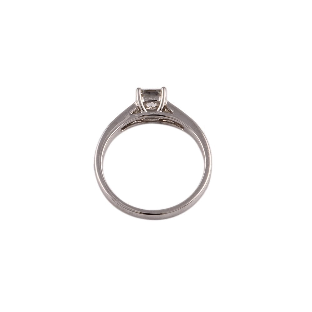 White Gold 0.75ct Princess Cut Diamond Solitaire Ring with Studded Shank