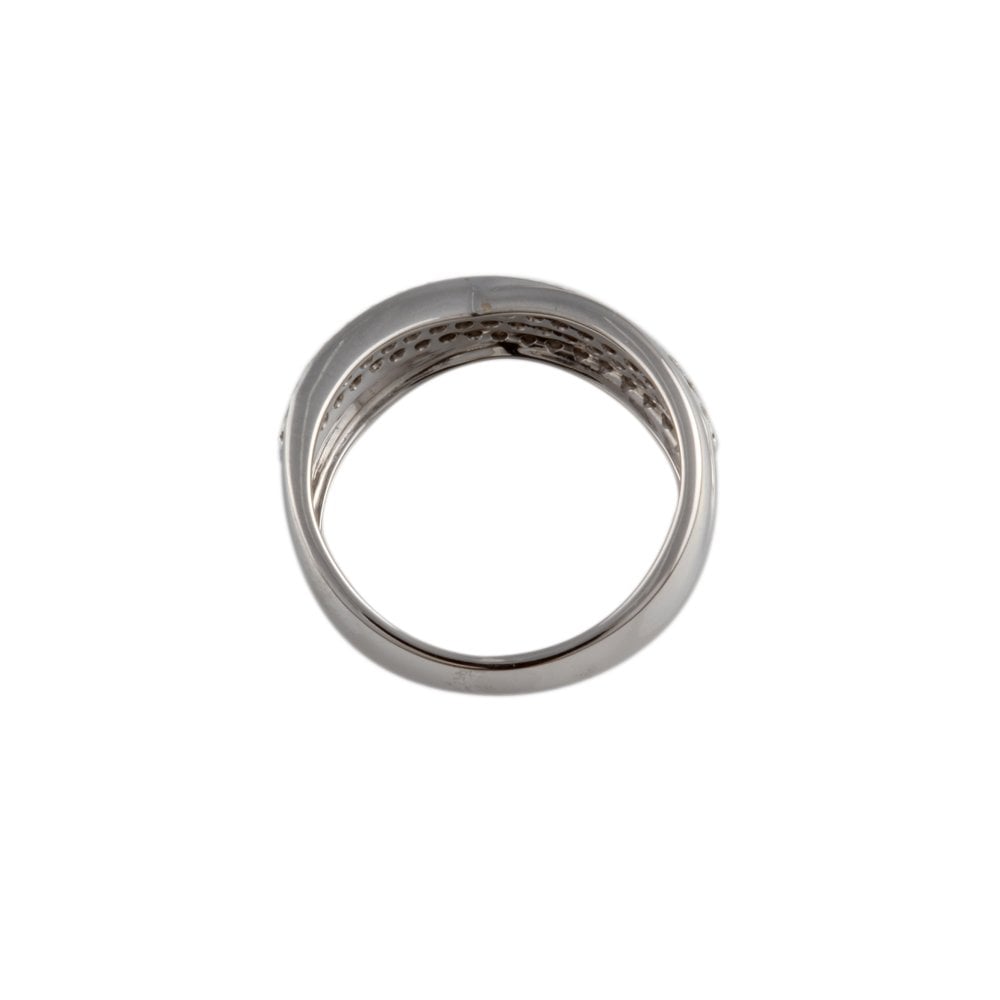 White Gold Round Diamond Three Row Half Eternity Ring with Crossover Design