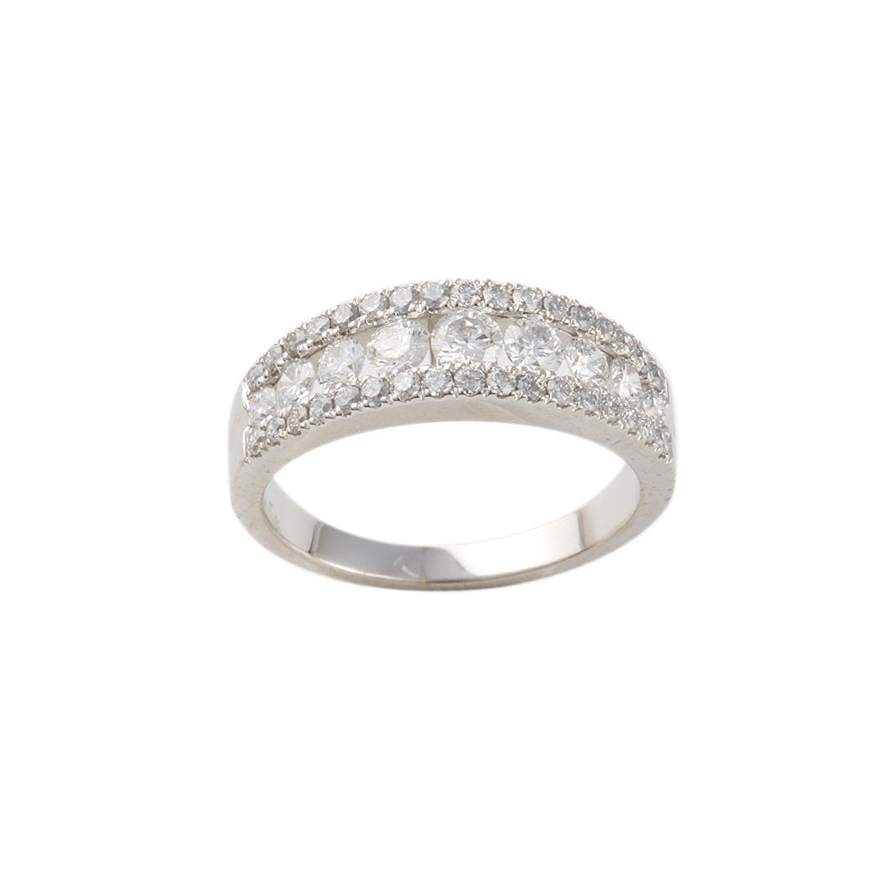 White Gold 0.85ct Round Diamond Three Row Half Eternity Ring