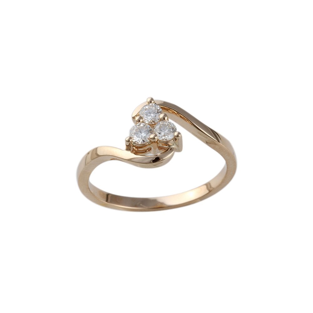 Yellow Gold 0.30ct Round Diamond Three Stone Trefoil Style Ring