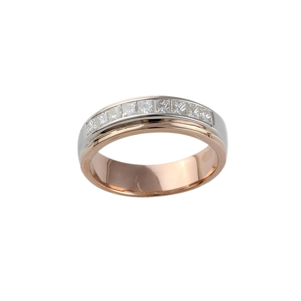 Rose and White Gold 0.45ct Princess Cut Diamond Set Half Eternity Ring