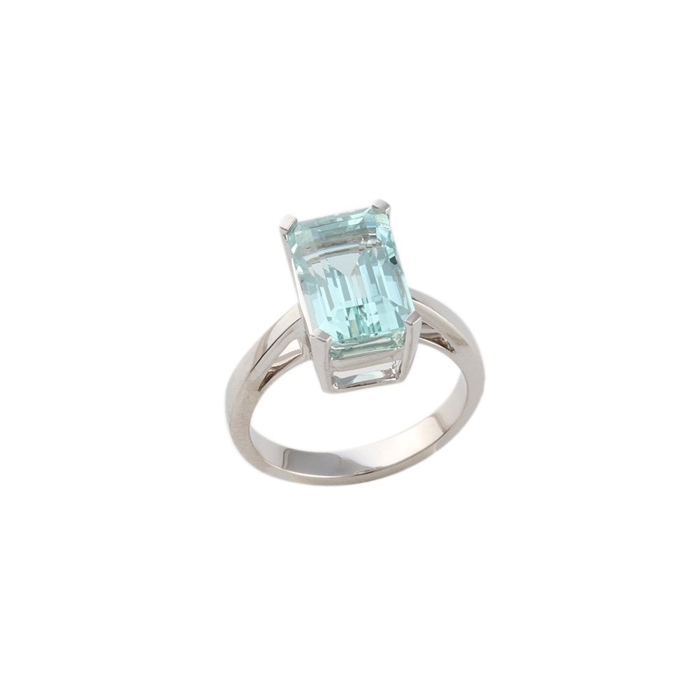 White Gold 4.45ct Emerald Cut Aquamarine Ring