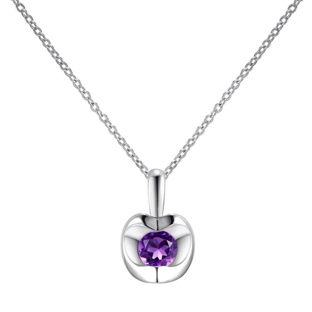 SPARKLD 9ct White Gold Amethyst Heart Pendant Necklace