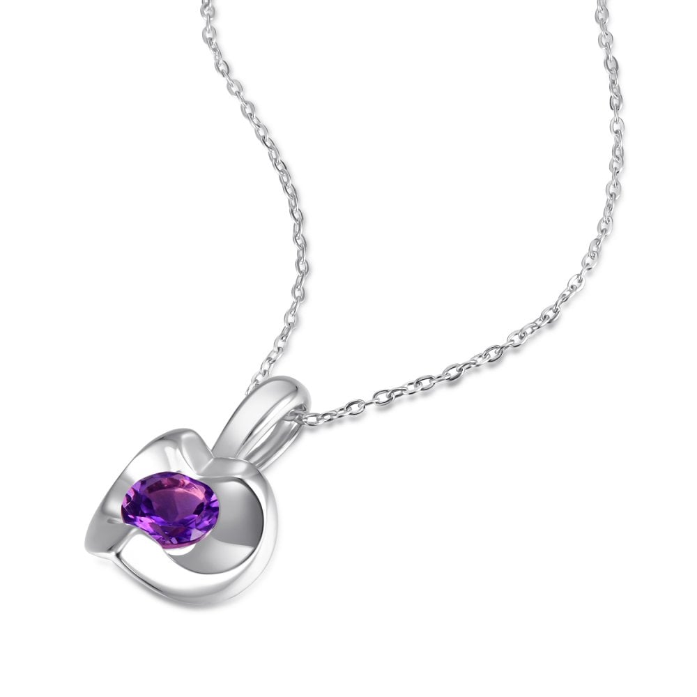 SPARKLD 9ct White Gold Amethyst Heart Pendant Necklace