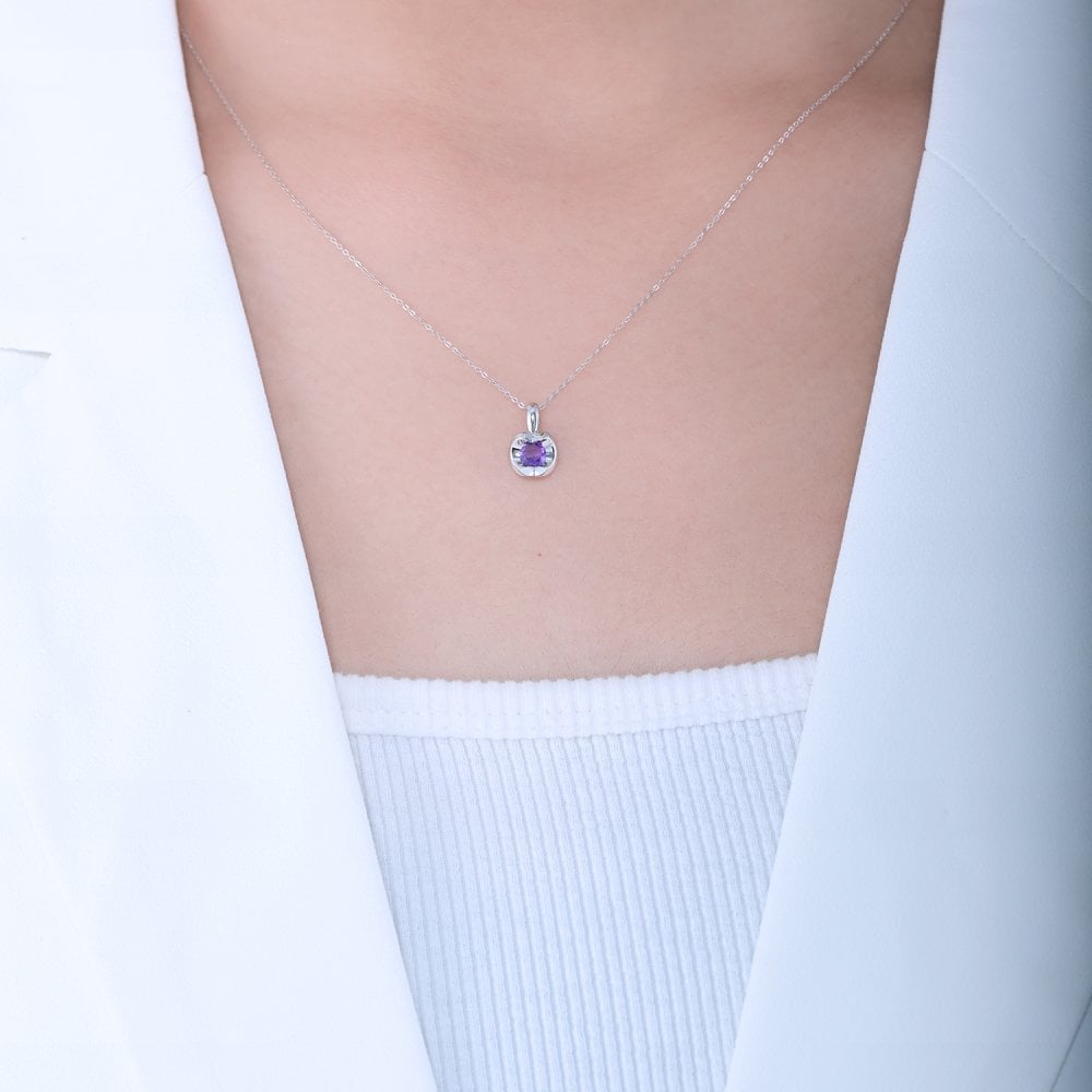 SPARKLD 9ct White Gold Amethyst Heart Pendant Necklace