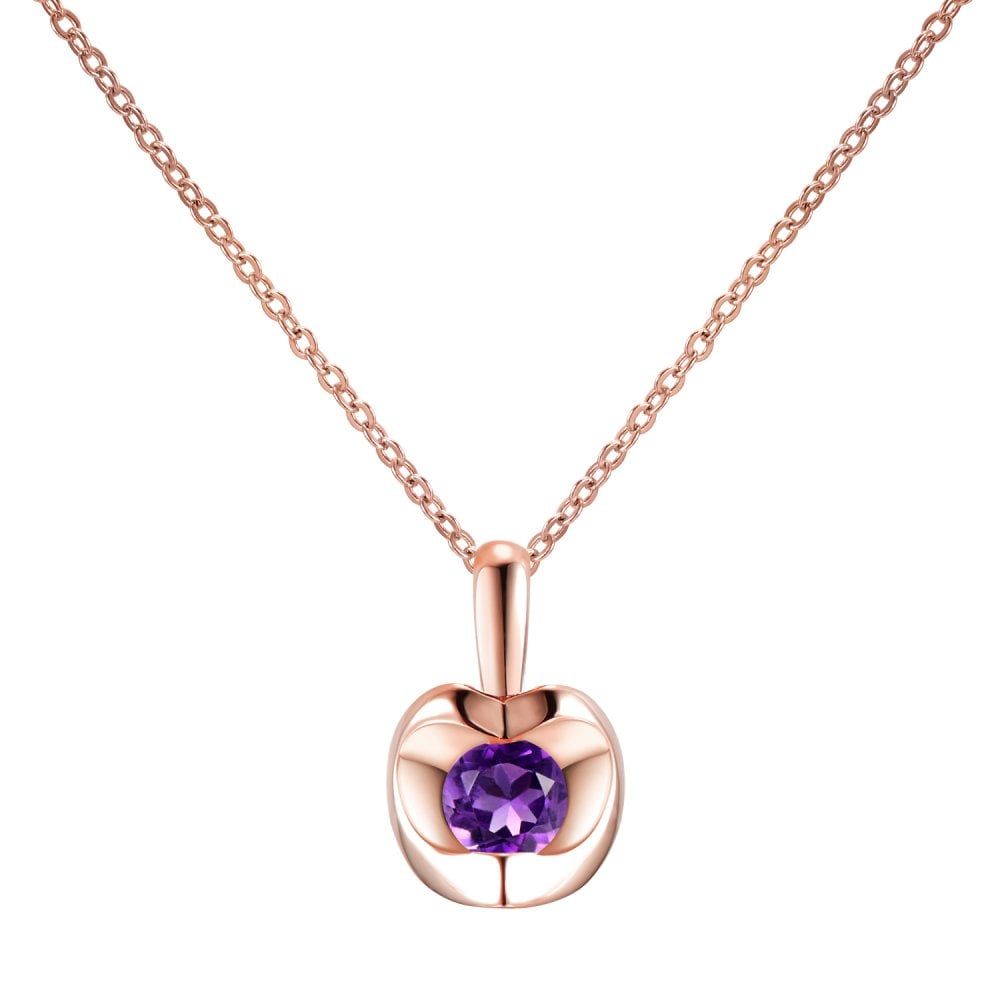 SPARKLD 9ct Rose Gold Amethyst Heart Pendant Necklace