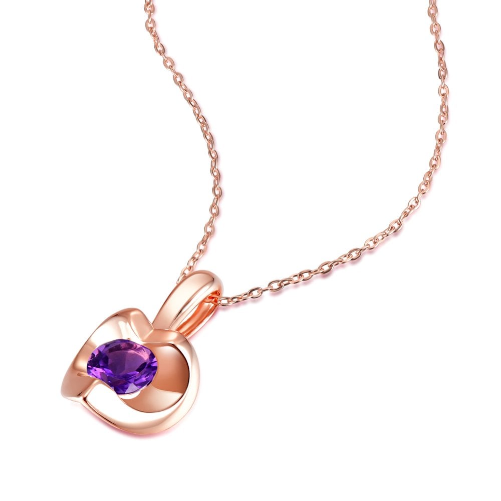 SPARKLD 9ct Rose Gold Amethyst Heart Pendant Necklace