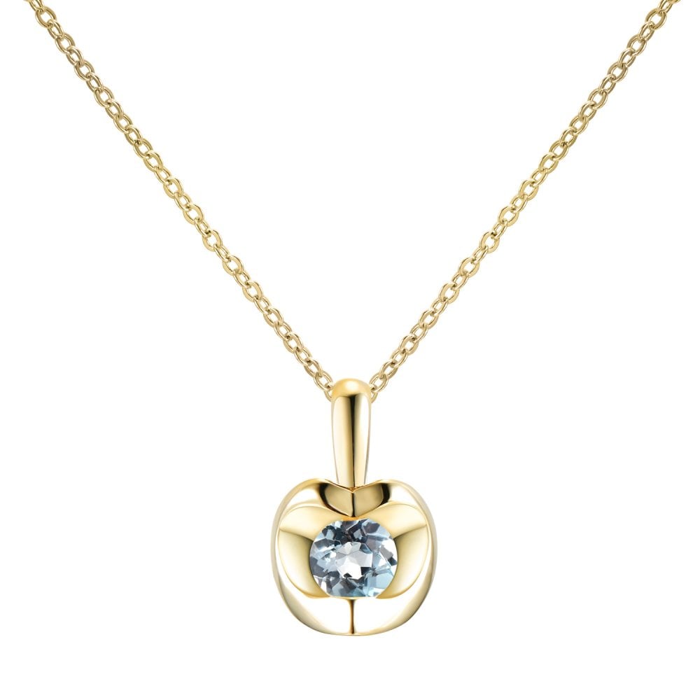 SPARKLD 9ct Yellow Gold Blue Topaz Heart Pendant Necklace