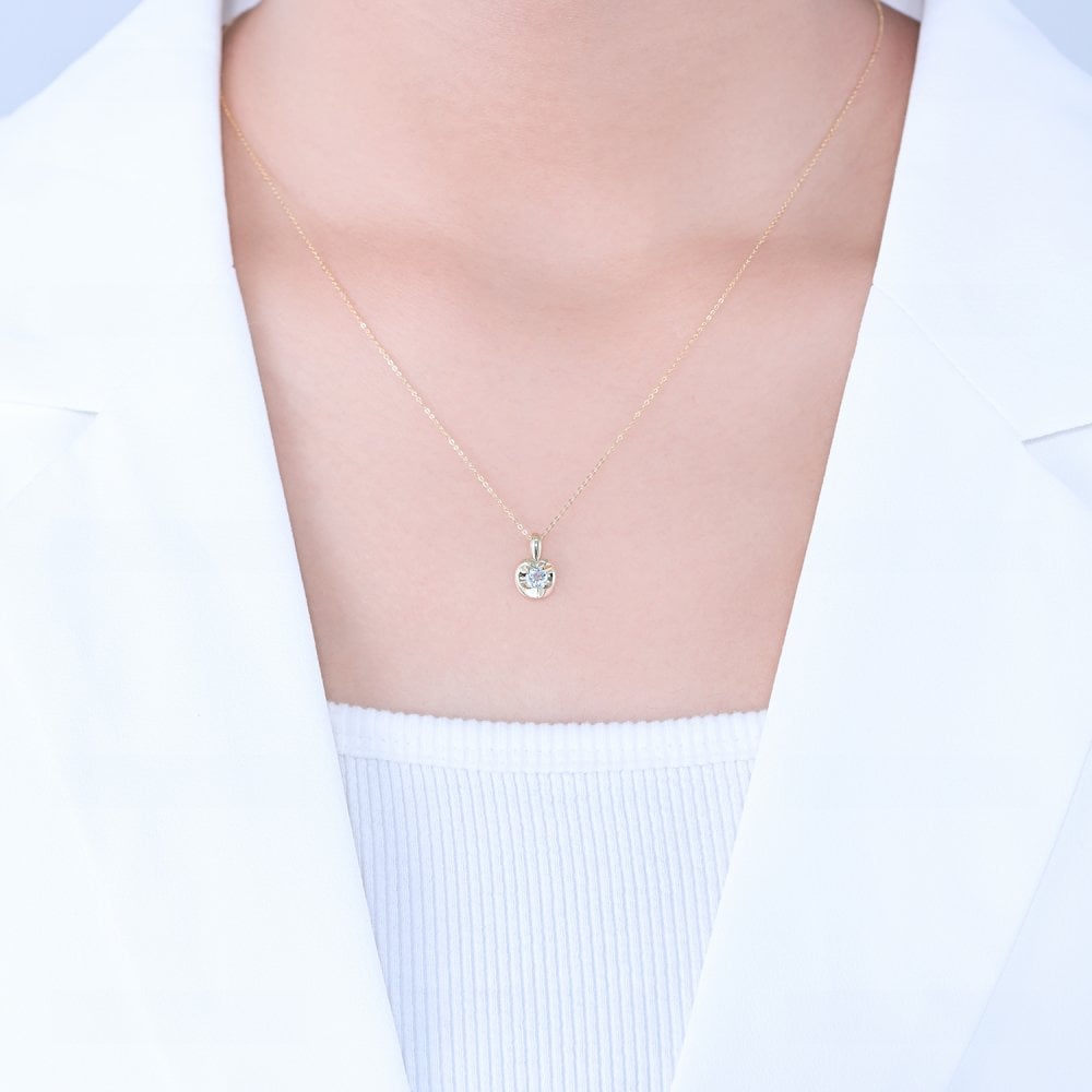SPARKLD 9ct Yellow Gold Blue Topaz Heart Pendant Necklace