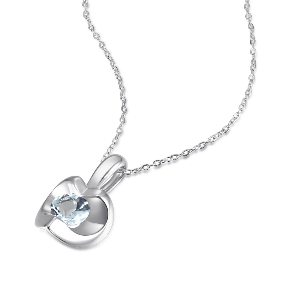 SPARKLD 9ct White Gold Blue Topaz Heart Pendant Necklace