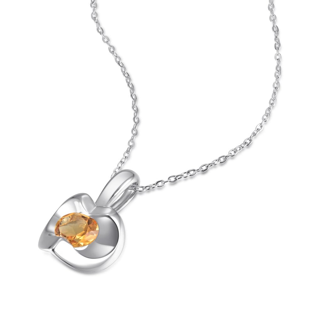 SPARKLD 9ct White Gold Citrine Heart Pendant Necklace
