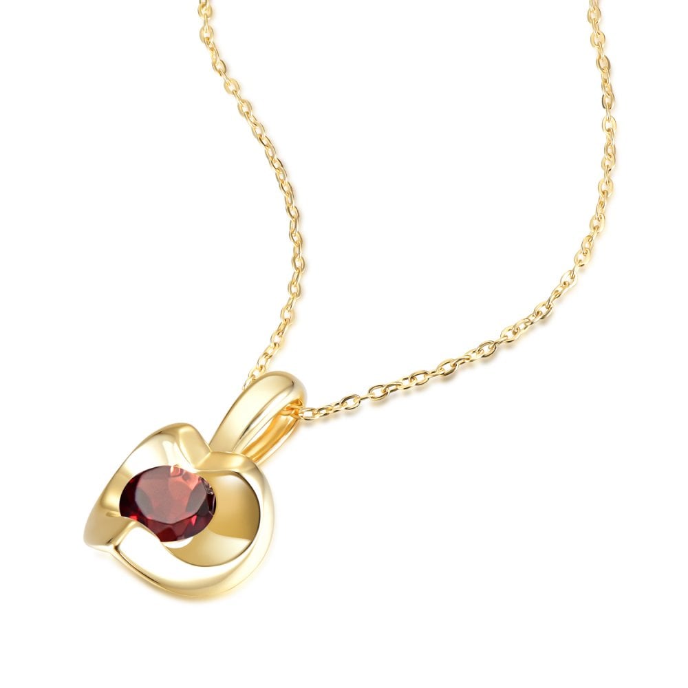 SPARKLD 9ct Yellow Gold Garnet Heart Pendant Necklace