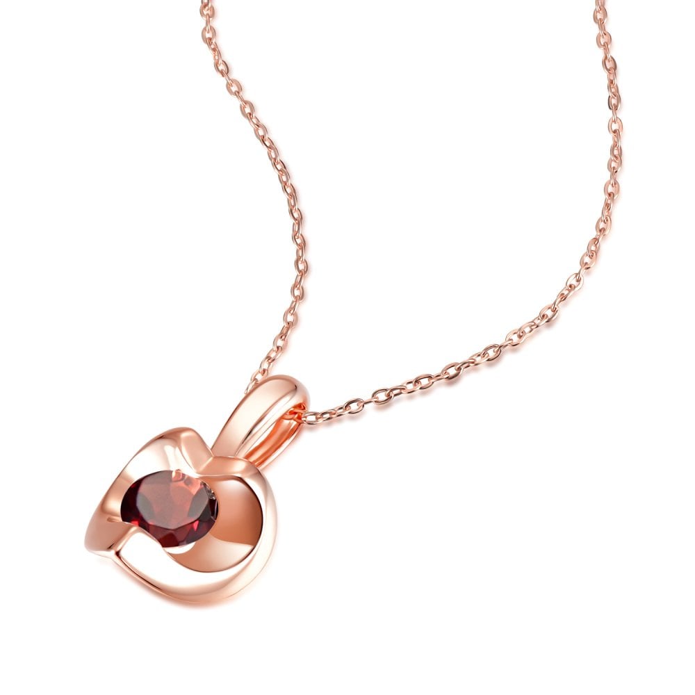SPARKLD 9ct Rose Gold Garnet Heart Pendant Necklace