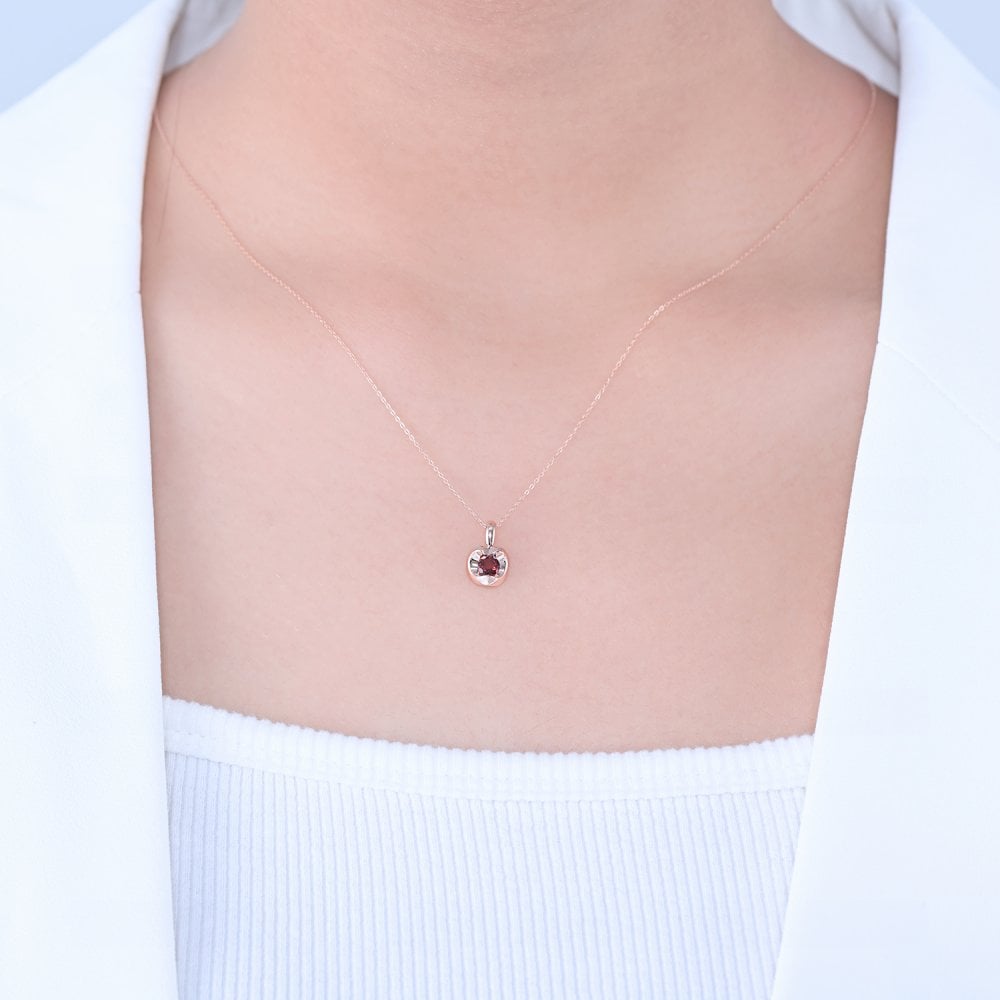 SPARKLD 9ct Rose Gold Garnet Heart Pendant Necklace
