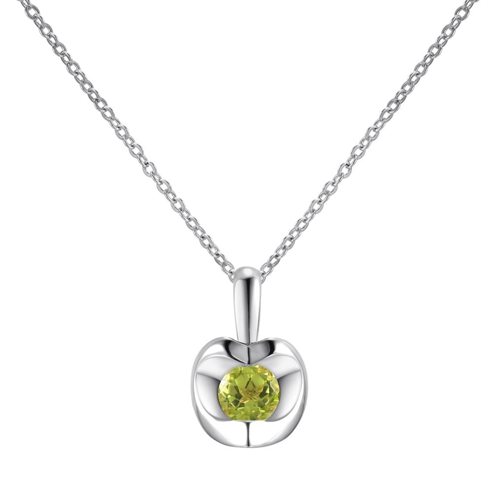 SPARKLD 9ct White Gold Peridot Heart Pendant Necklace