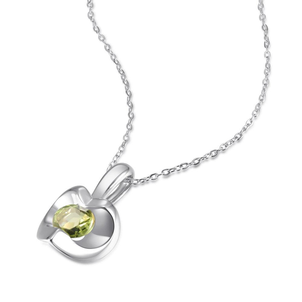 SPARKLD 9ct White Gold Peridot Heart Pendant Necklace