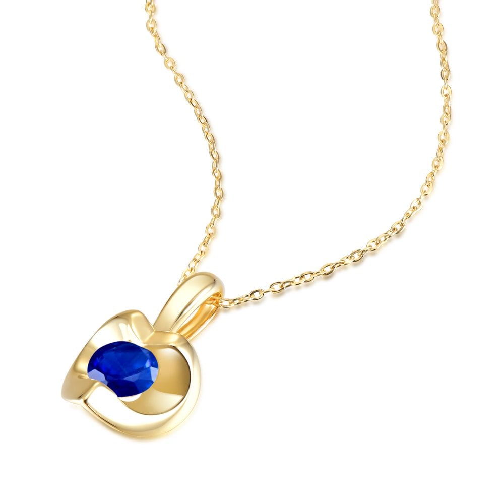 SPARKLD 9ct Yellow Gold Sapphire Heart Pendant Necklace