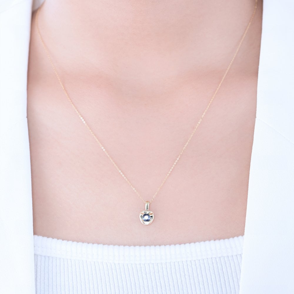 SPARKLD 9ct Yellow Gold Sapphire Heart Pendant Necklace