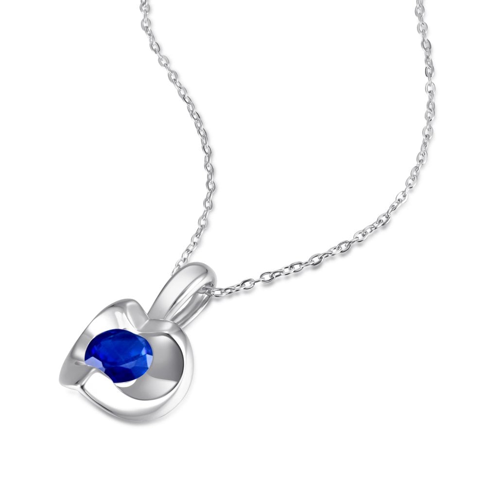 SPARKLD 9ct White Gold Sapphire Heart Pendant Necklace