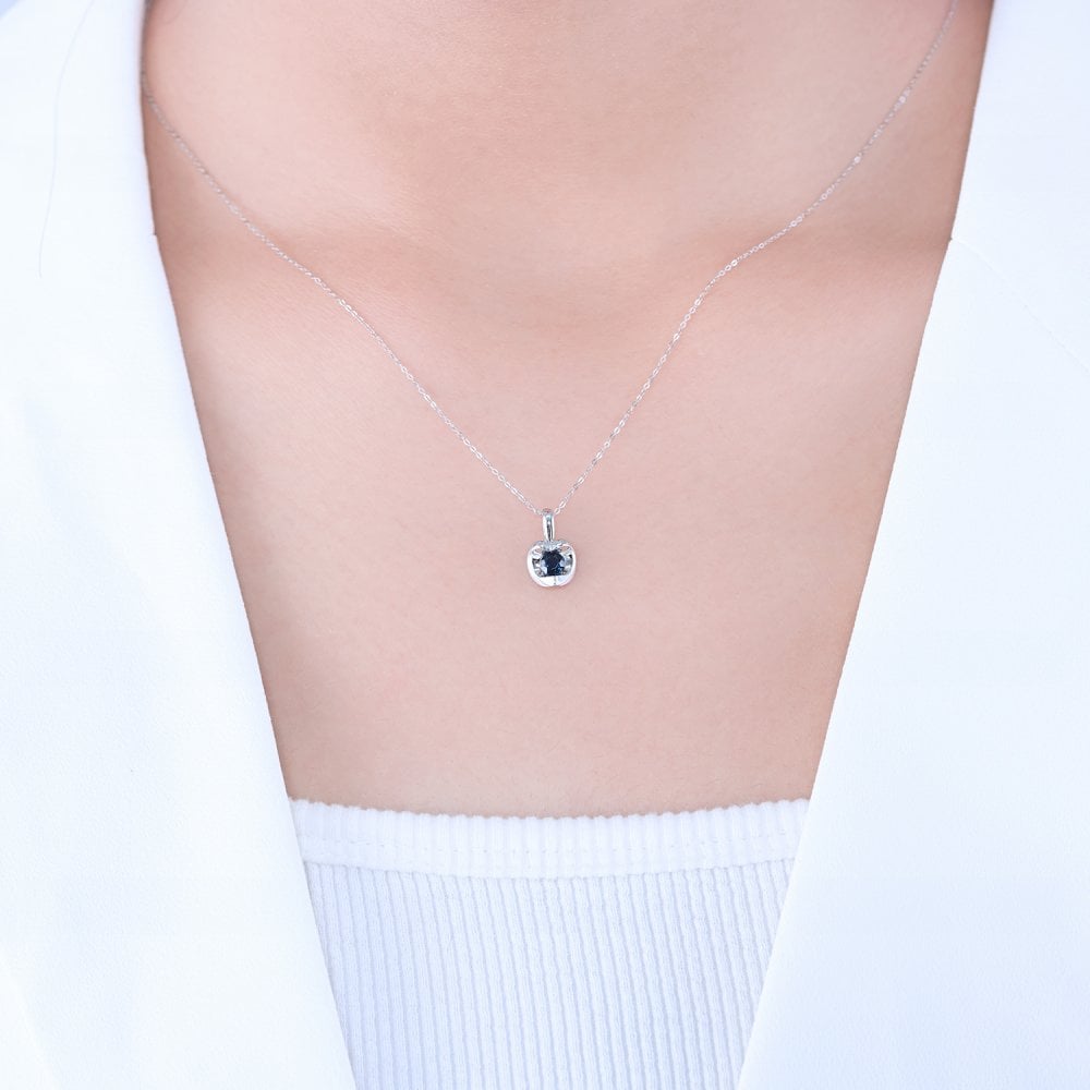 SPARKLD 9ct White Gold Sapphire Heart Pendant Necklace