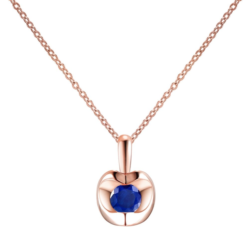 SPARKLD 9ct Rose Gold Sapphire Heart Pendant Necklace
