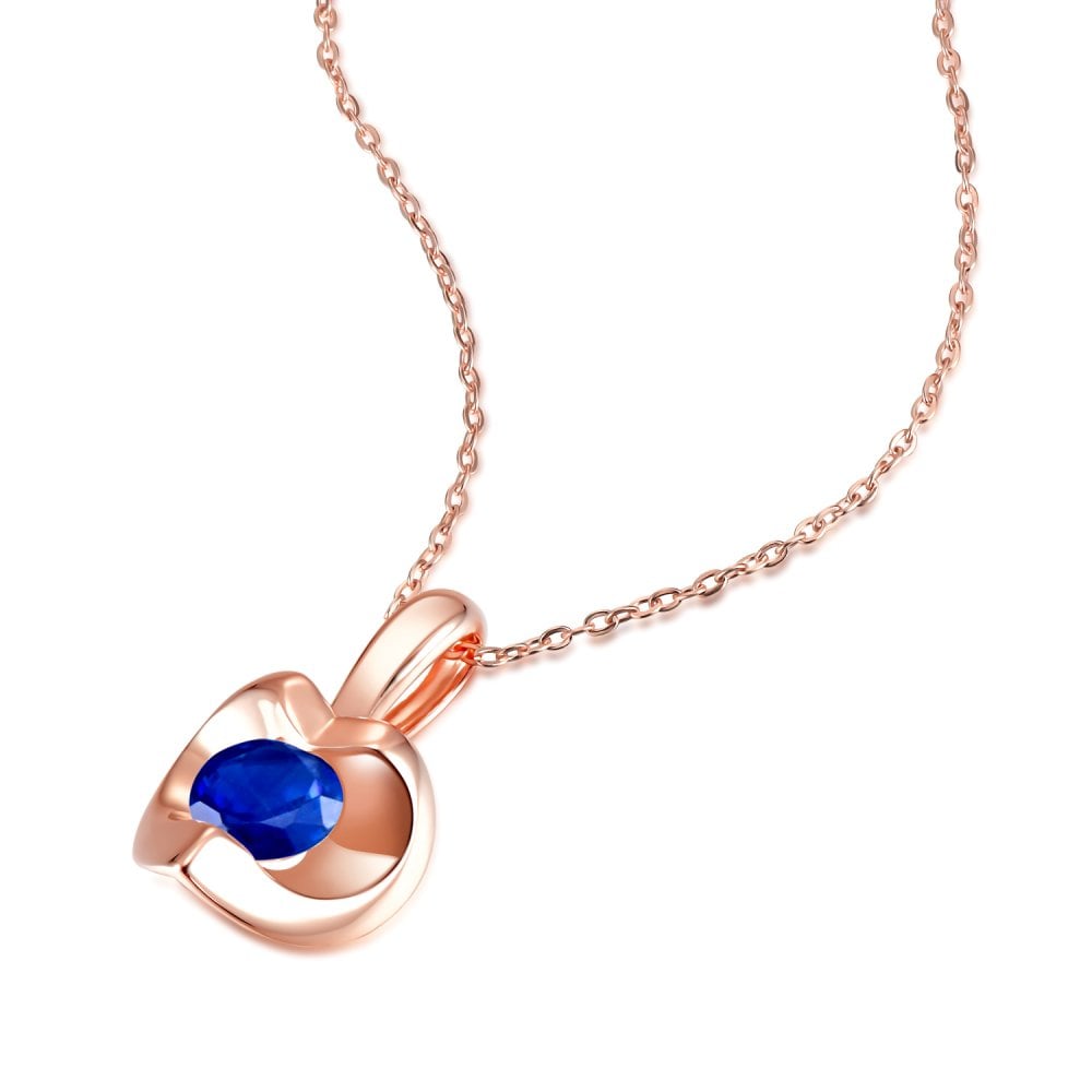 SPARKLD 9ct Rose Gold Sapphire Heart Pendant Necklace