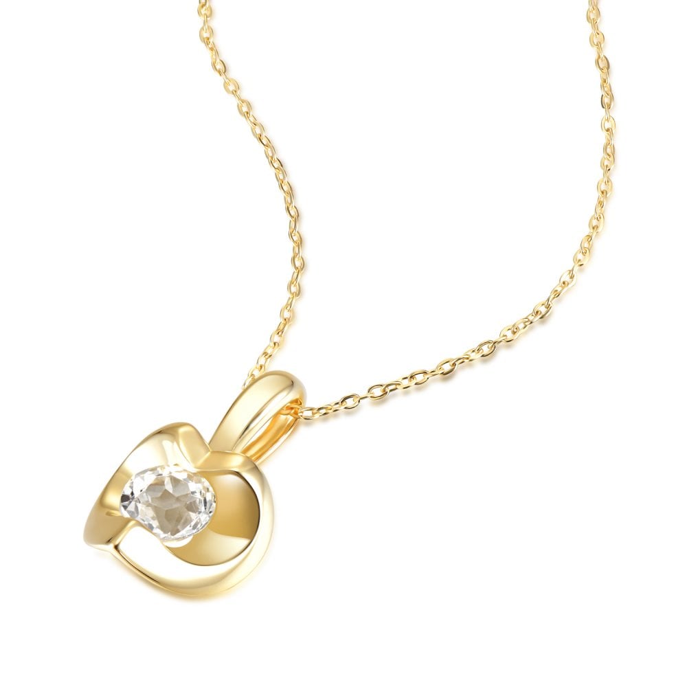 SPARKLD 9ct Yellow Gold White Topaz Heart Pendant Necklace