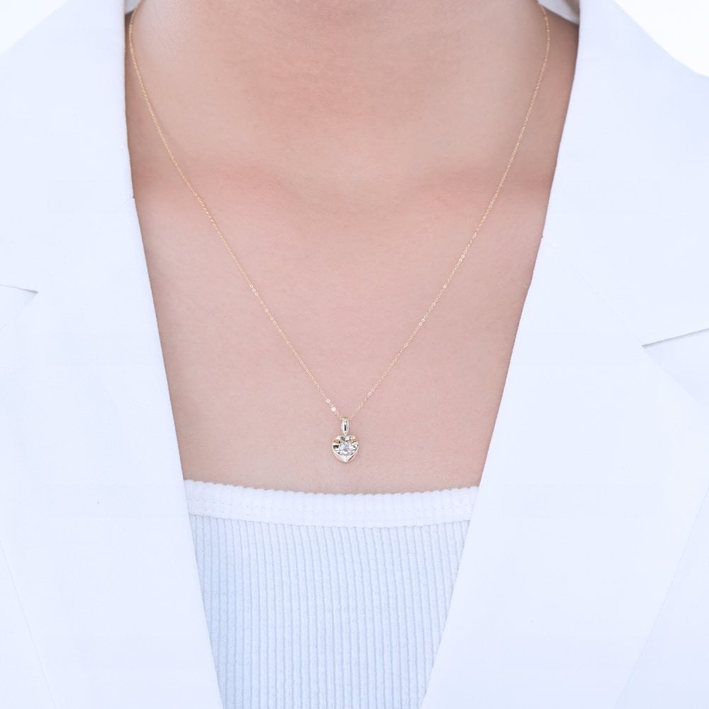 SPARKLD 9ct Yellow Gold White Topaz Heart Pendant Necklace