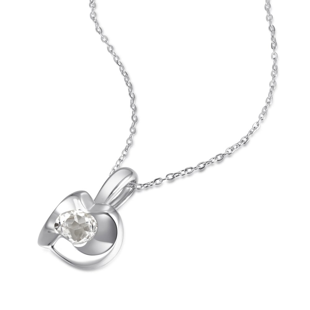 SPARKLD 9ct White Gold White Topaz Heart Pendant Necklace