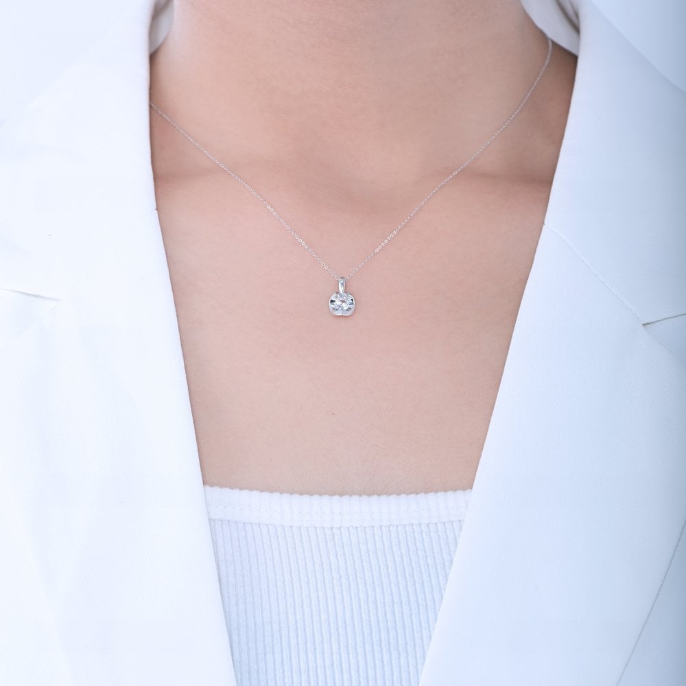 SPARKLD 9ct White Gold White Topaz Heart Pendant Necklace