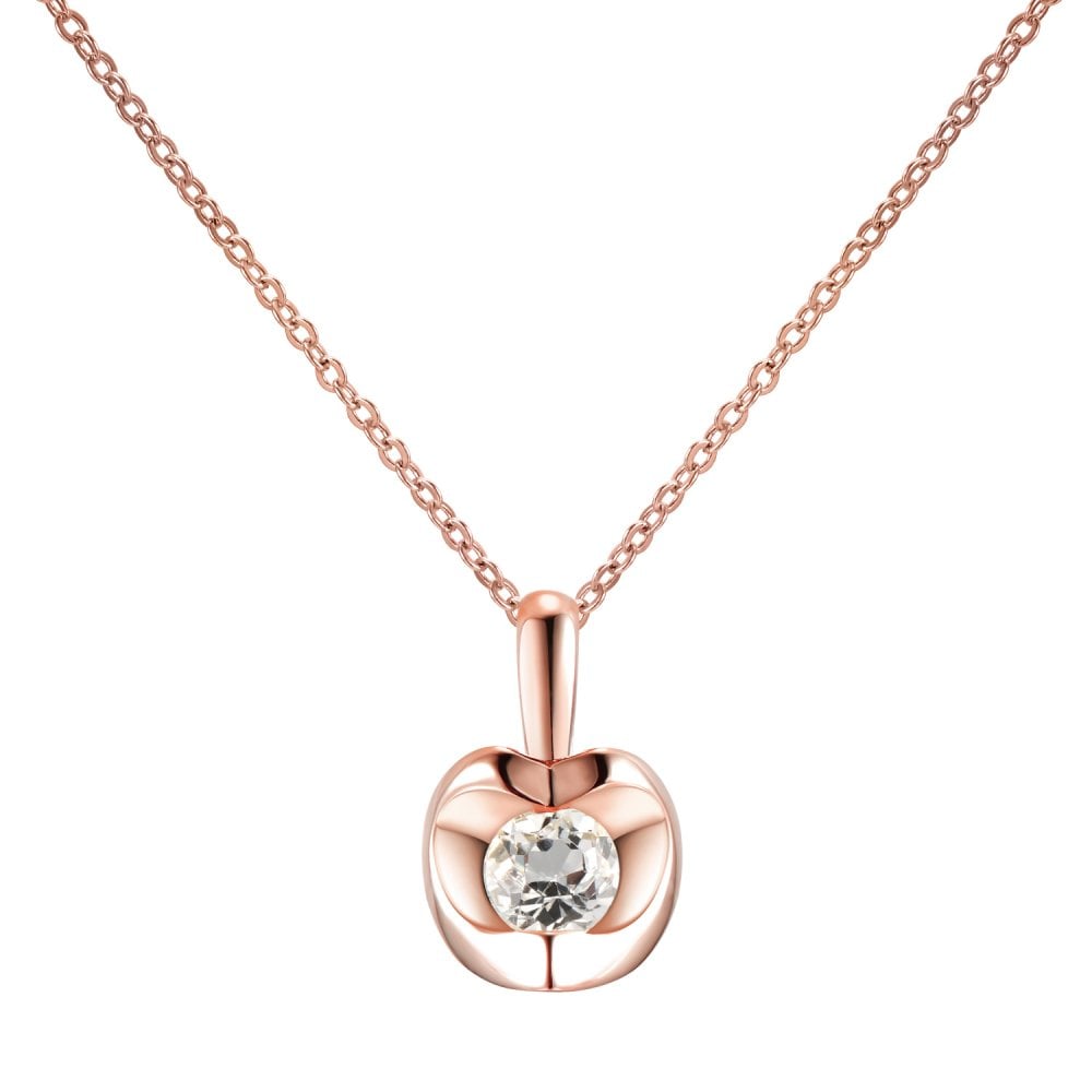 SPARKLD 9ct Rose Gold White Topaz Heart Pendant Necklace