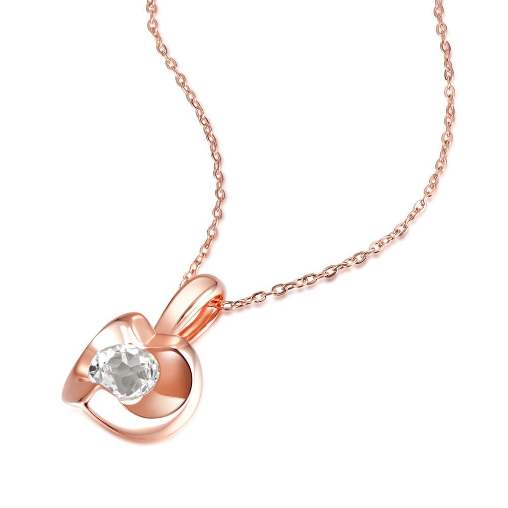 SPARKLD 9ct Rose Gold White Topaz Heart Pendant Necklace