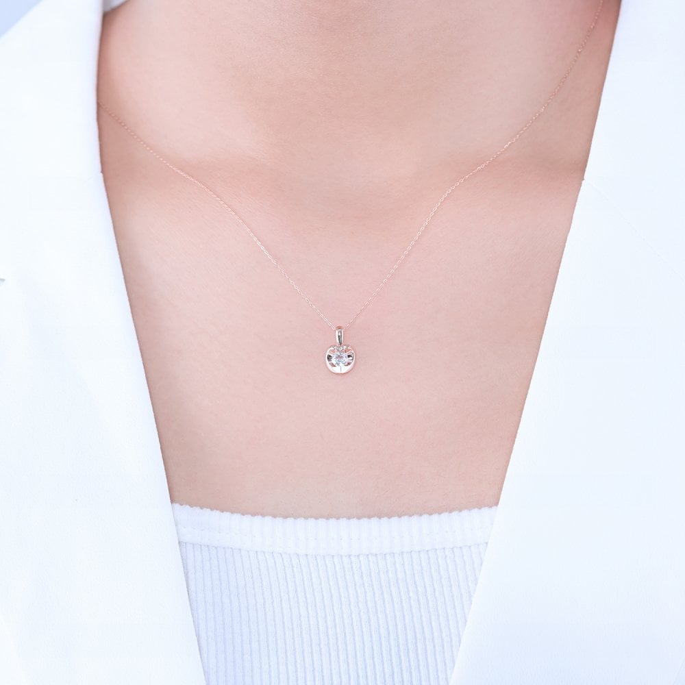 SPARKLD 9ct Rose Gold White Topaz Heart Pendant Necklace