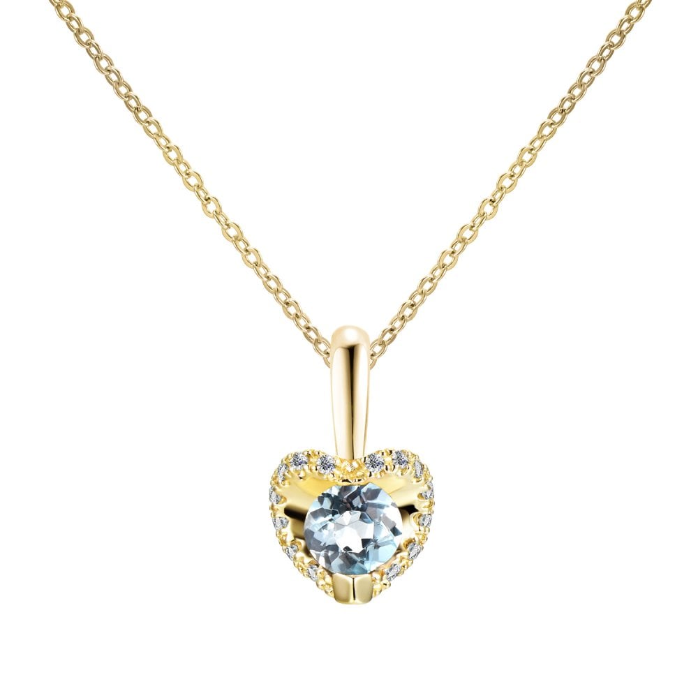 SPARKLD 9ct Yellow Gold Diamond and Blue Topaz Heart Pendant Necklace