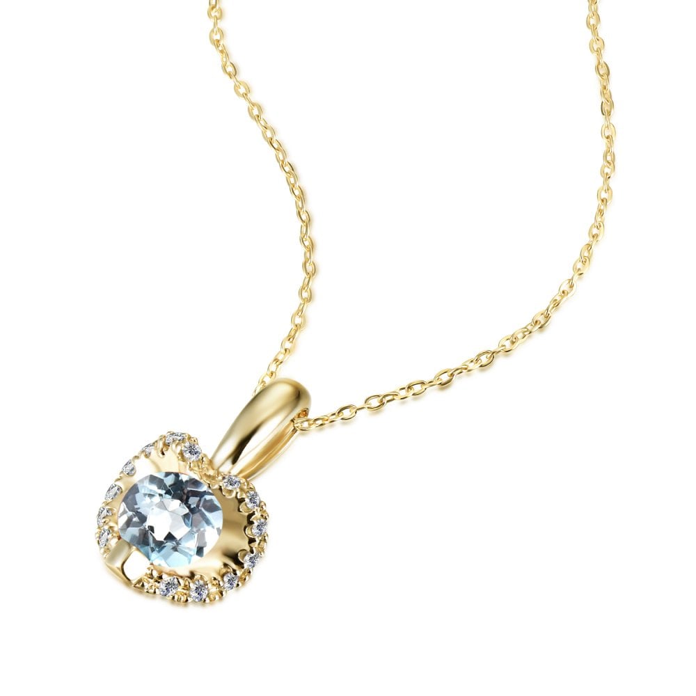 SPARKLD 9ct Yellow Gold Diamond and Blue Topaz Heart Pendant Necklace