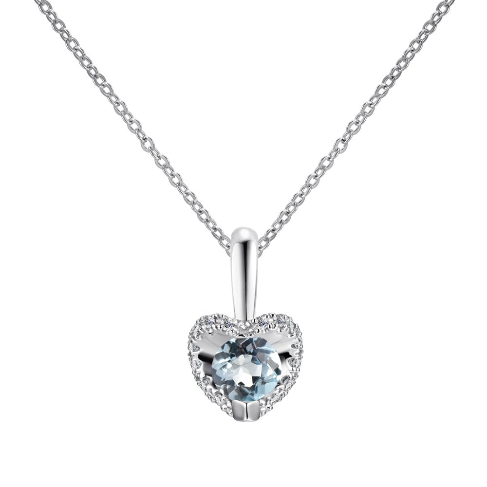 SPARKLD 9ct White Gold Diamond and Blue Topaz Heart Pendant Necklace