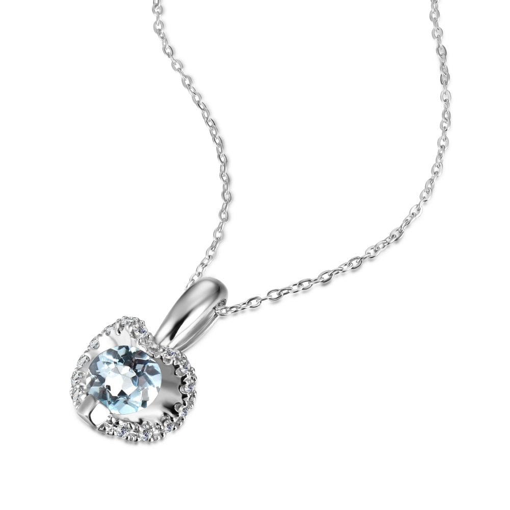SPARKLD 9ct White Gold Diamond and Blue Topaz Heart Pendant Necklace