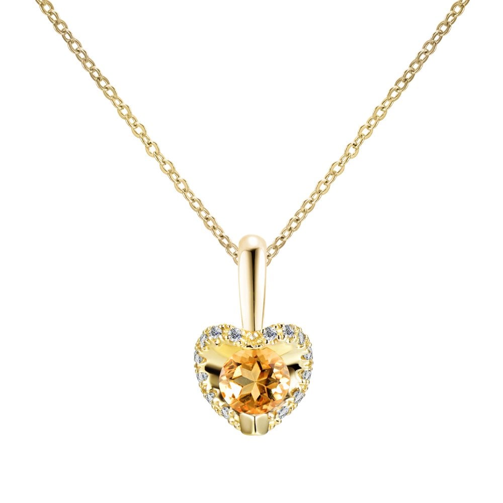 SPARKLD 9ct Yellow Gold Diamond and Citrine Heart Pendant Necklace