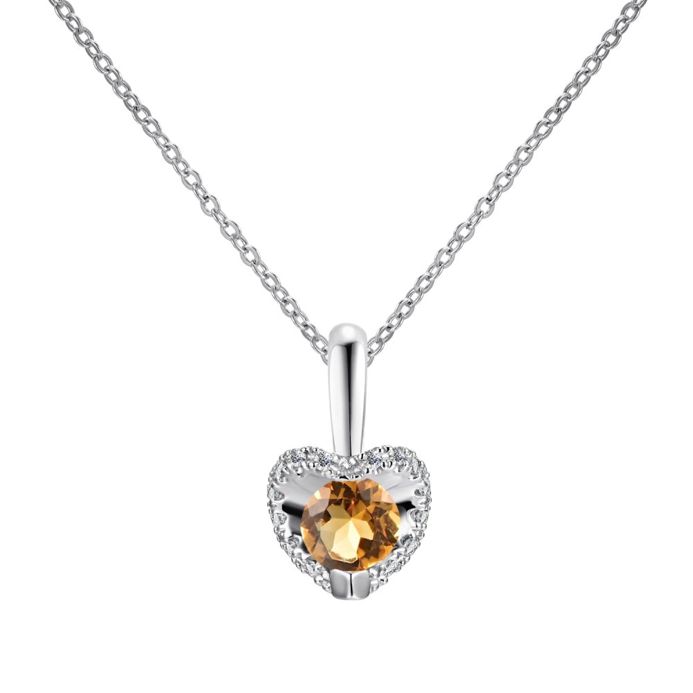 SPARKLD 9ct White Gold Diamond and Citrine Heart Pendant Necklace