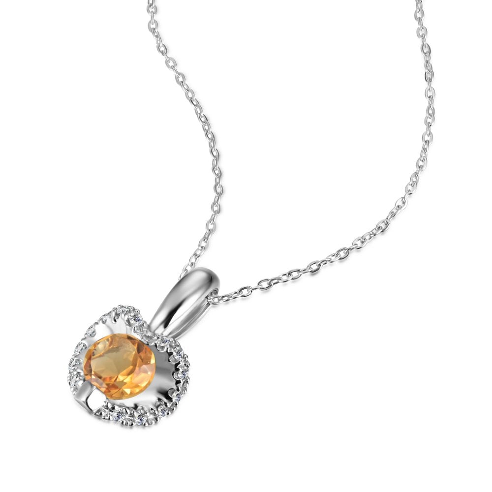 SPARKLD 9ct White Gold Diamond and Citrine Heart Pendant Necklace