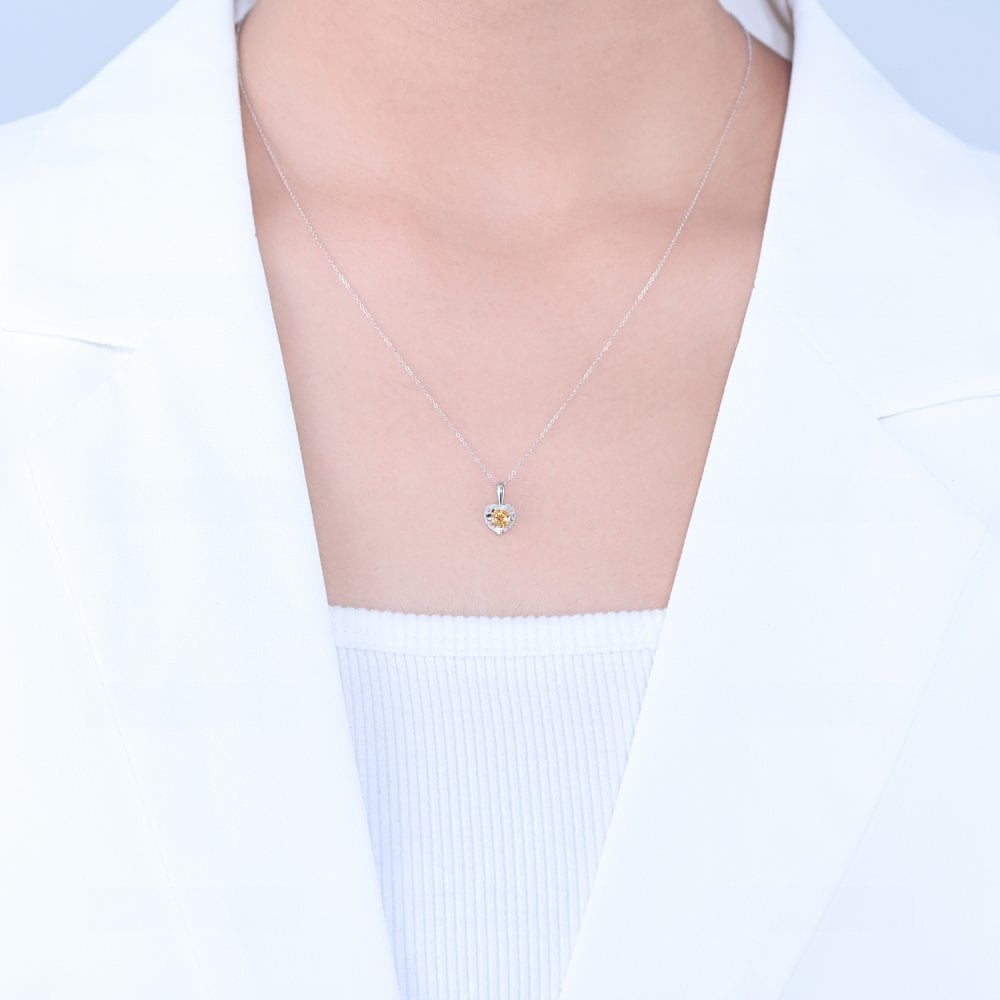 SPARKLD 9ct White Gold Diamond and Citrine Heart Pendant Necklace