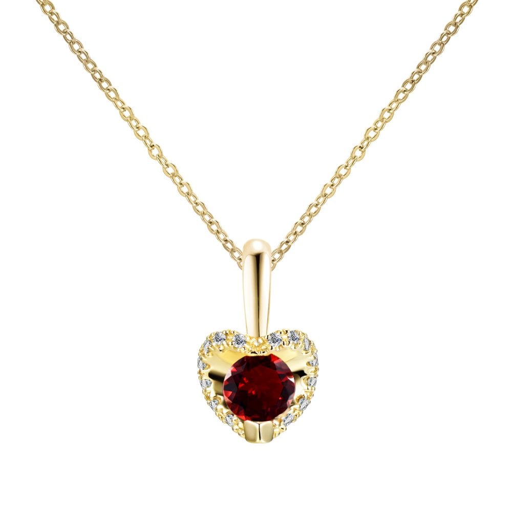 SPARKLD 9ct Yellow Gold Diamond and Garnet Heart Pendant Necklace