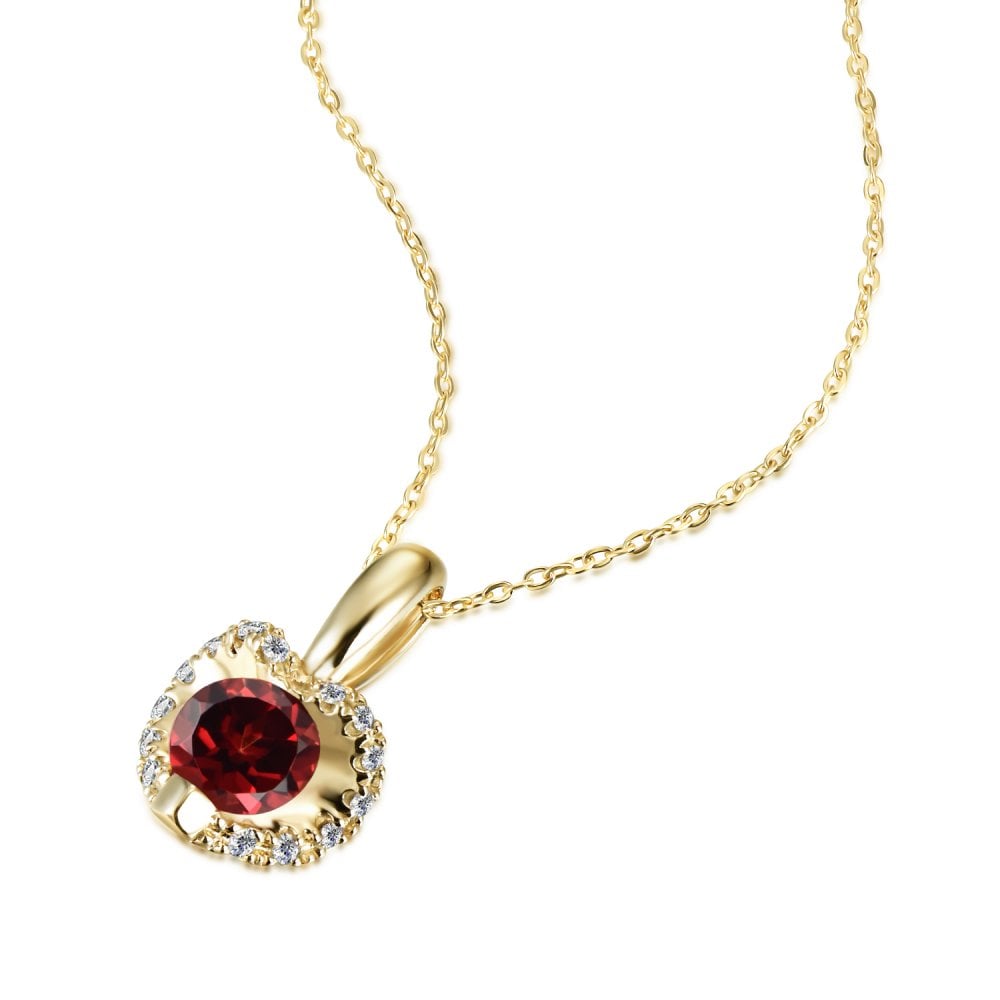 SPARKLD 9ct Yellow Gold Diamond and Garnet Heart Pendant Necklace